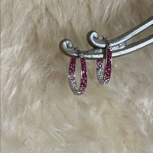 Elegant Pink and Silver Hoop Earrings